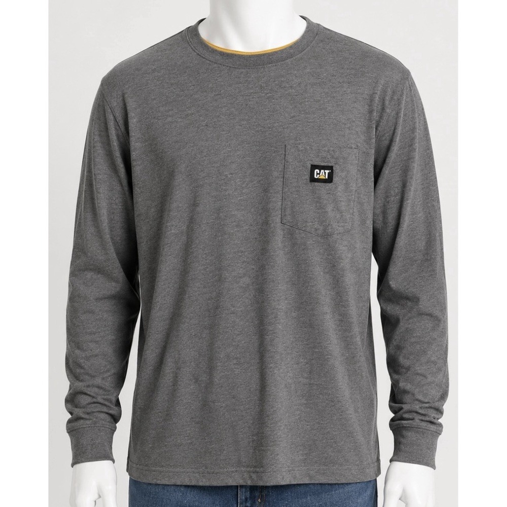 CAT Men's Long Sleeve T Shirt Pullover Heathered Gray XL XLarge Cotton